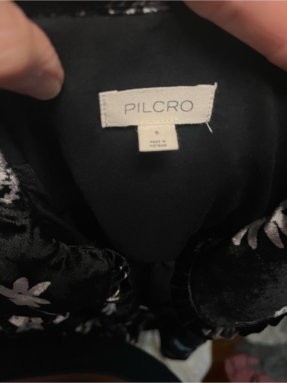 Pilcro Black Velvet Button-Down Shirt with Silver Floral Print - Picture 3 of 3